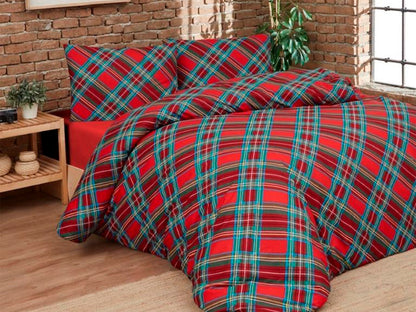 Parure Copripiumino Double Cotone Stampato HOLIDAY TARTAN Letto Daunex Matrimoniale Rosso