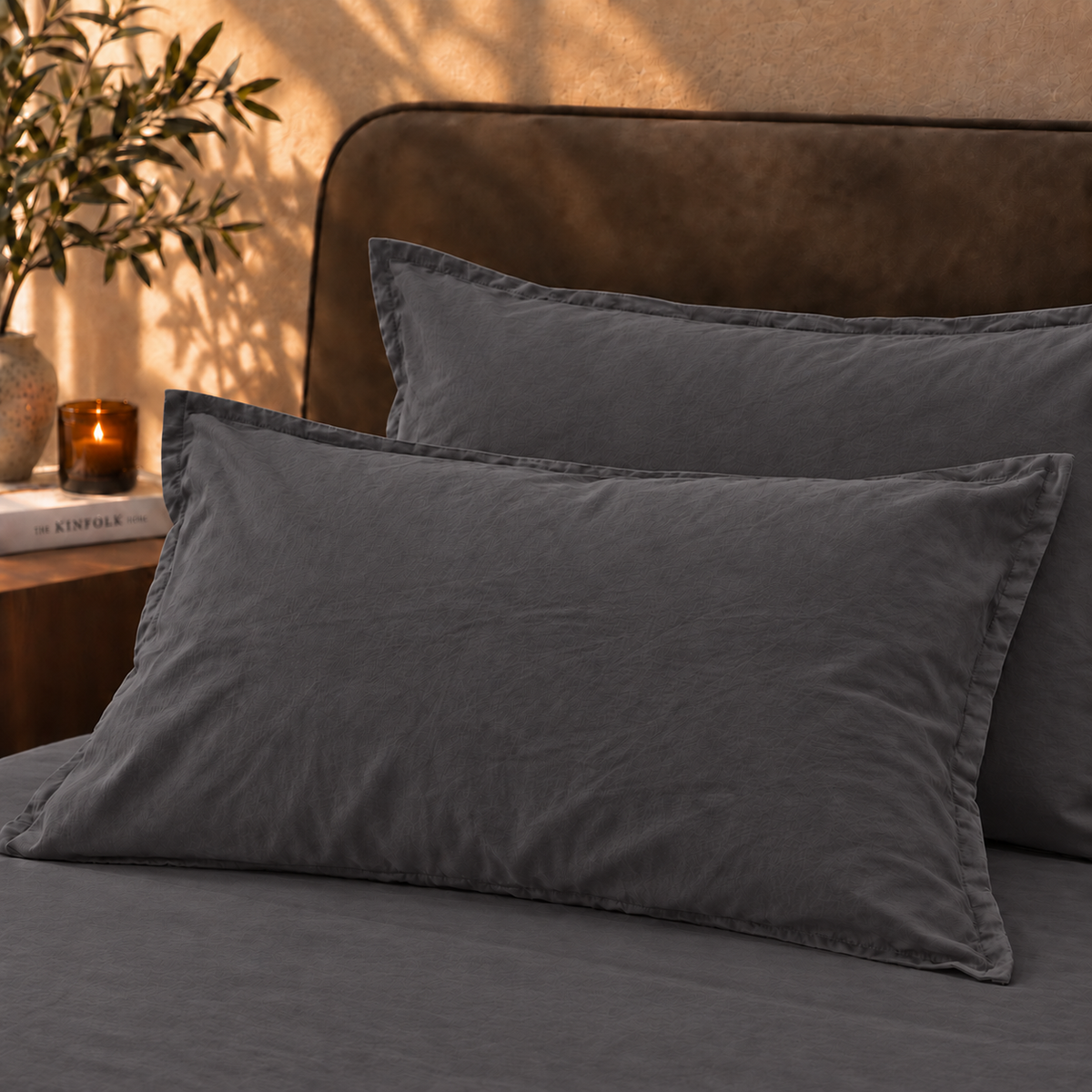 Coppia Federe Cotone No-Stiro ESSENZIALE Letto Moreali Tessile Casa 50 x 80 cm Antracite