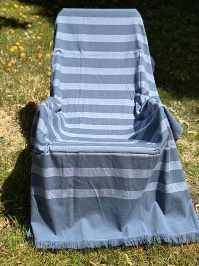 Telo Mare Spugna e Cotone Righe Color Bagno Moreali Tessile Casa 100 x 180 Blu