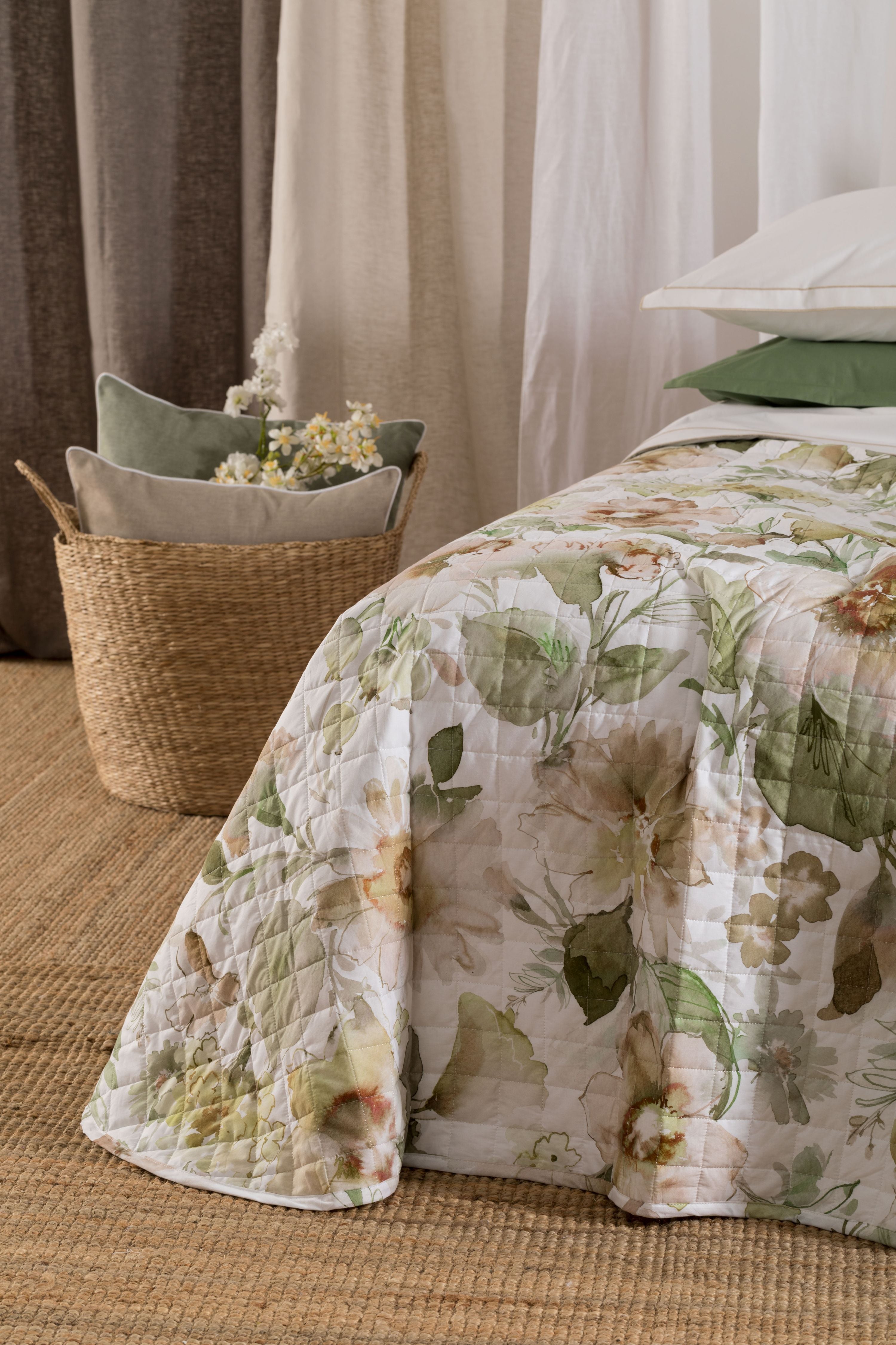 Trapuntino in Percalle Stampato MELIKA Letto Riviera Matrimoniale 260 x 270 Salvia