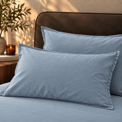 Coppia Federe Cotone No-Stiro ESSENZIALE Letto Moreali Tessile Casa 50 x 80 cm Azzurro Polvere