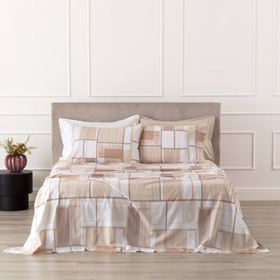 Completo Lenzuola Cotone Stampato JURI Letto Riviera Matrimoniale Sesamo