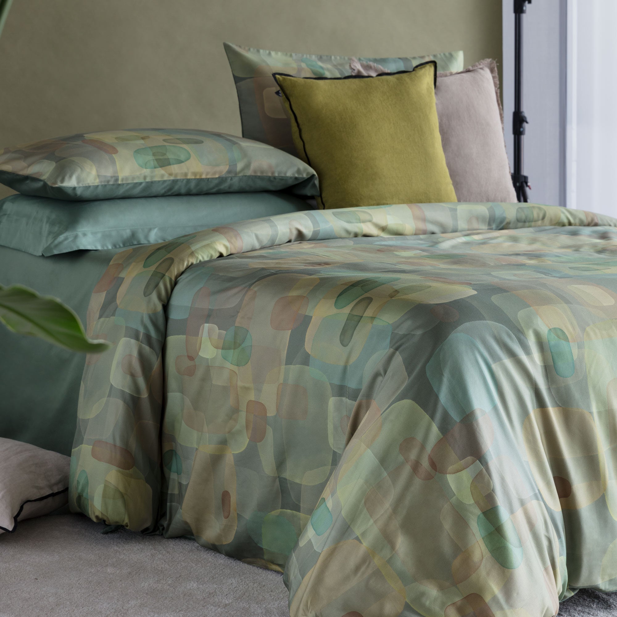 Completo Lenzuola Copriletto Raso 300TC Stampa Digitale Aqua Letto Reevèr