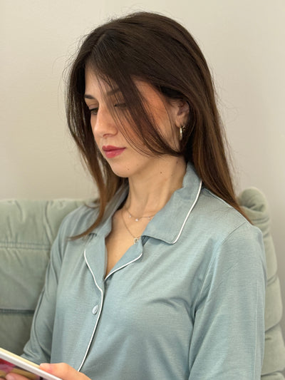 Pigiama Donna Aperto Piping Abbigliamento Moreali Tessile Casa