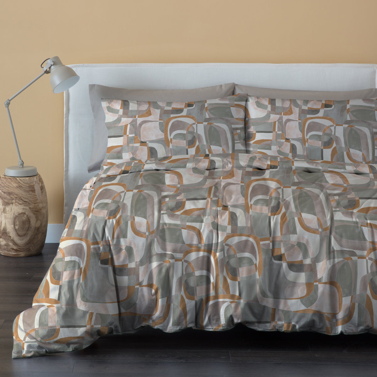 Parure Copripiumino Cotone Stampato Alan Letto Riviera Matrimoniale Giallo Ambra