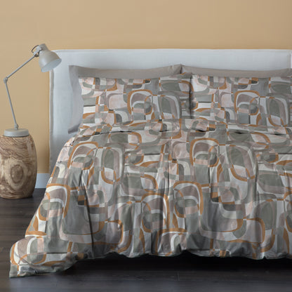 Parure Copripiumino Cotone Stampato Alan Letto Riviera Matrimoniale Giallo Ambra