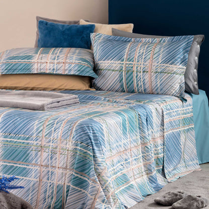 Completo Lenzuola Copriletto Percalle Stampa Digitale Yuta Letto Riviera