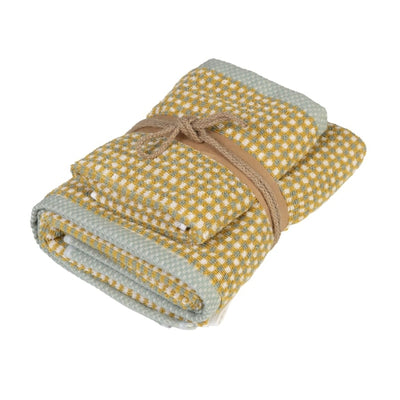 Coppia Asciugamani Square Bagno Fazzini 60 x 110 / 40 x 60 Verde/Senape