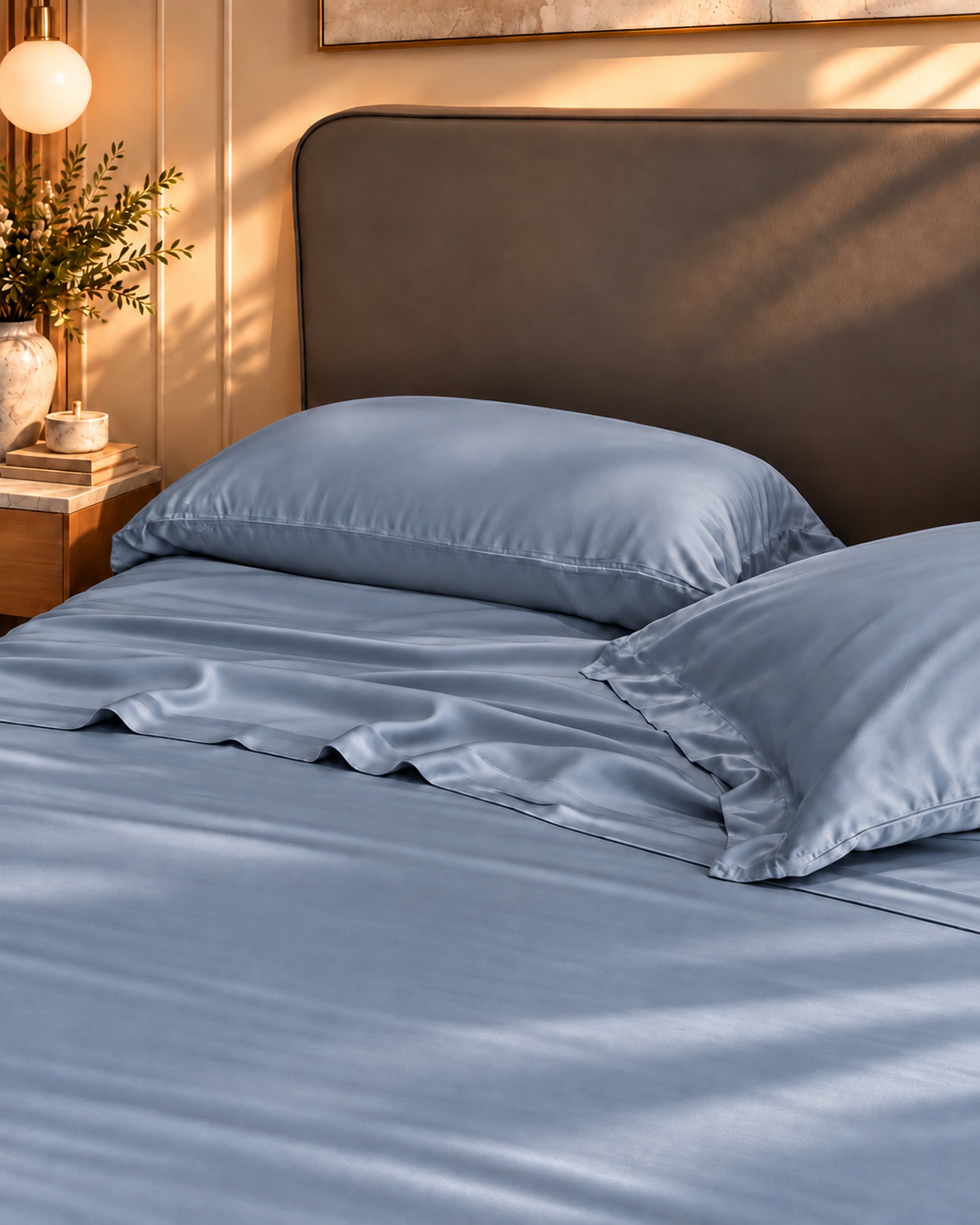 Completo Lenzuola SETA DI BAMBOO Letto Moreali Tessile Casa Matrimoniale Azzurro