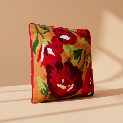 Cuscino Arredo 100% Cotone Ricamato RED GARDEN Soggiorno Moreali Tessile Casa 50 x 50 Multicolor