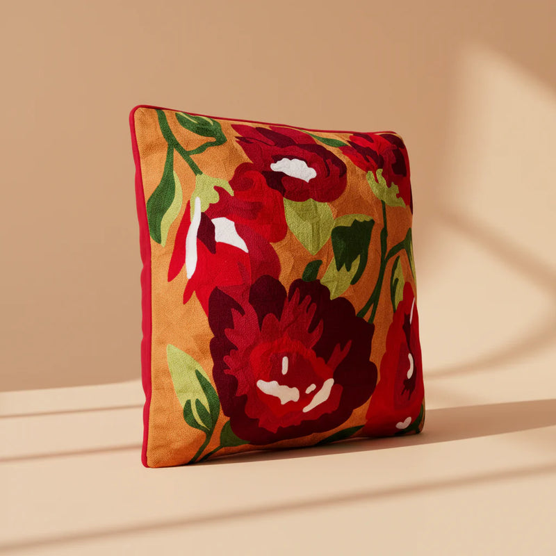 Cuscino Arredo 100% Cotone Ricamato RED GARDEN Soggiorno Moreali Tessile Casa 50 x 50 Multicolor