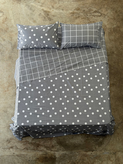 Completo Lenzuola Copriletto Pois-Quadri EASY Letto Moreali Tessile Casa Matrimoniale Grigio