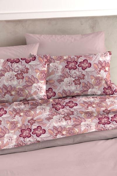 Completo Lenzuola Cotone Stampato GLEDIA Letto Riviera Matrimoniale Malva