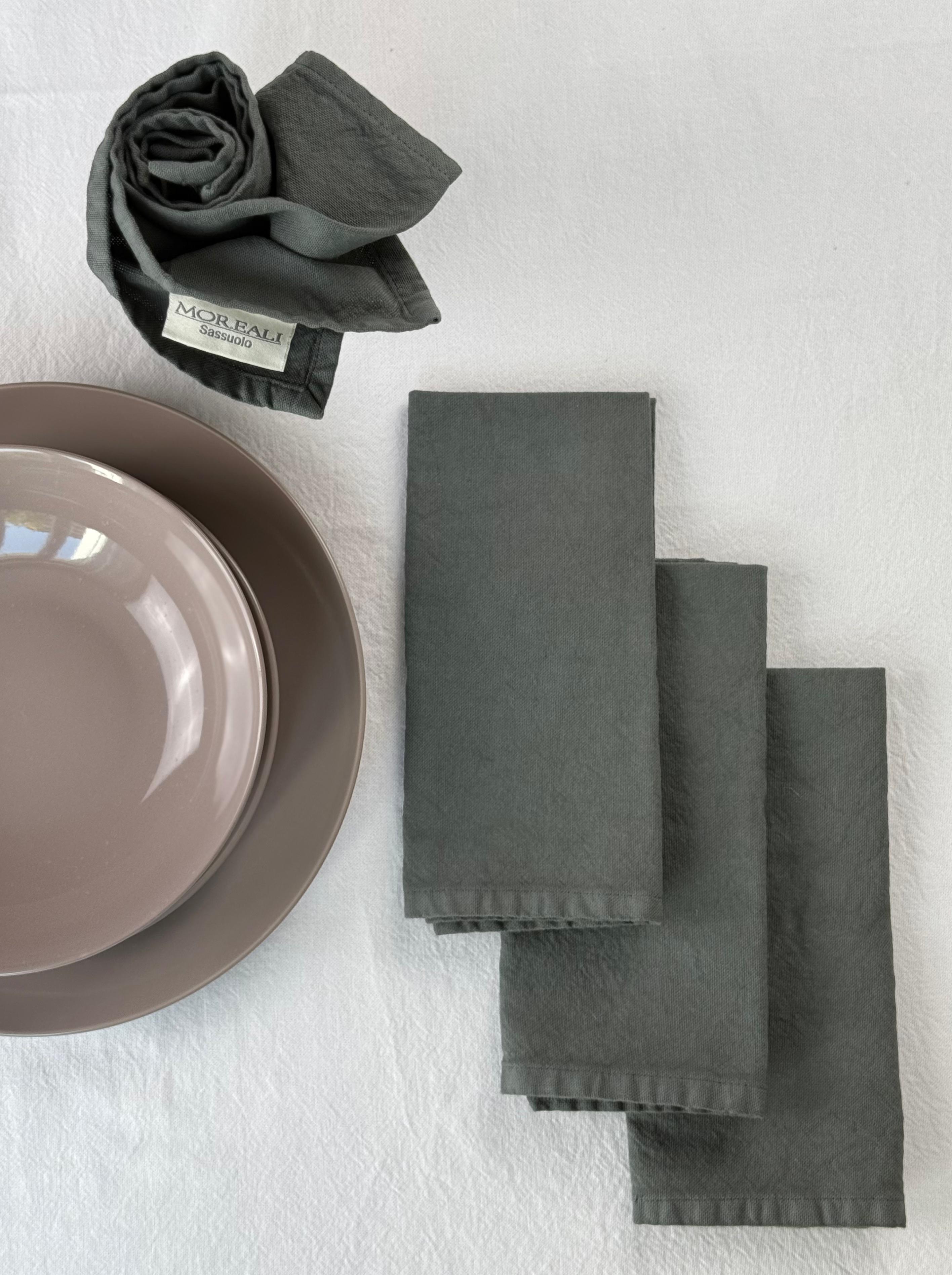 Set 4 Tovaglioli No-Stiro Cotone STONE Cucina Moreali Tessile Casa 50 x 50 cm Antracite