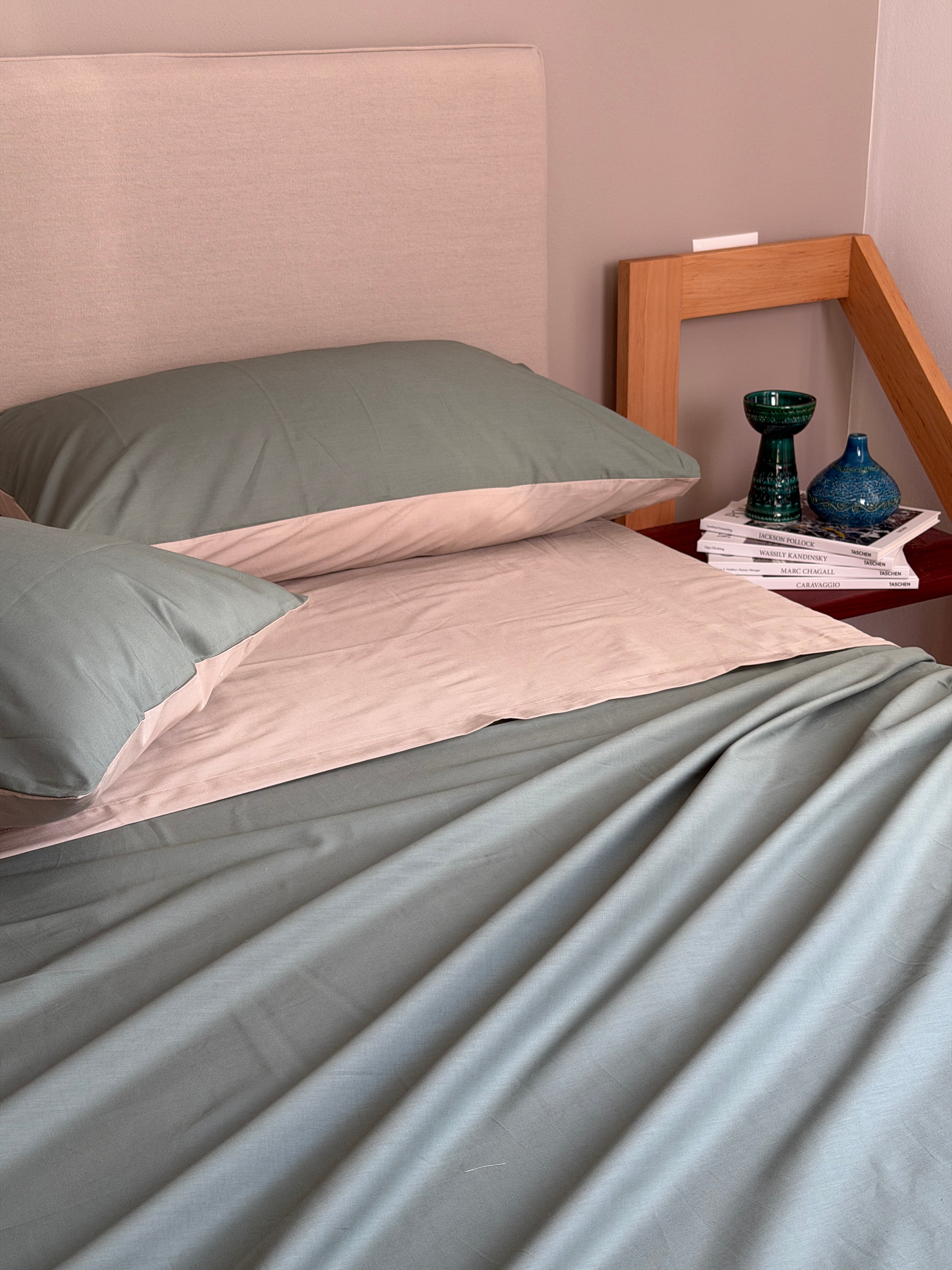 Parure Lenzuola Copriletto Double MINIMAL Letto Moreali Tessile Casa Matrimoniale Verde/Lino