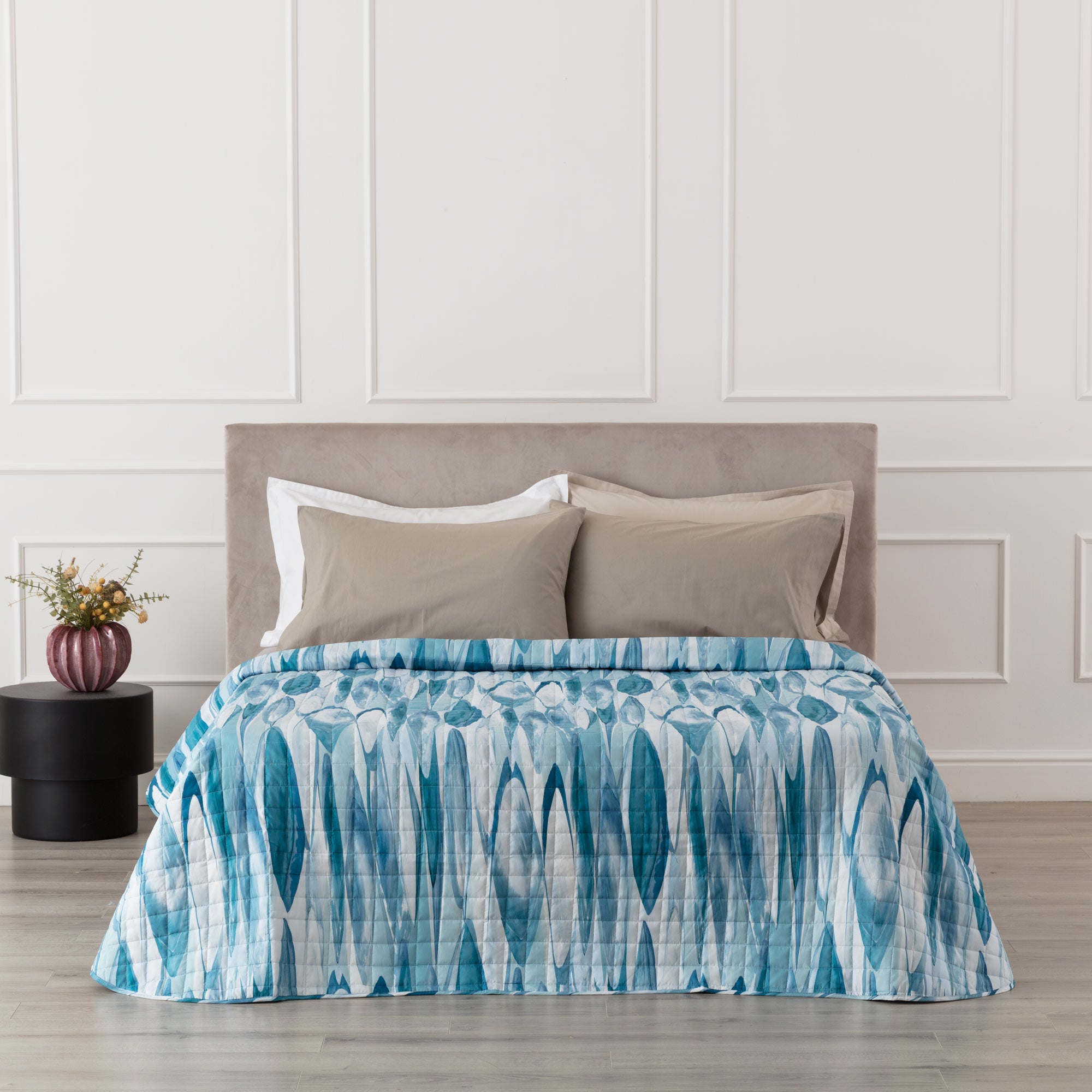 Trapuntino in Microfibra Stampato VEGA Letto Riviera Matrimoniale 260 x 260 Turchese