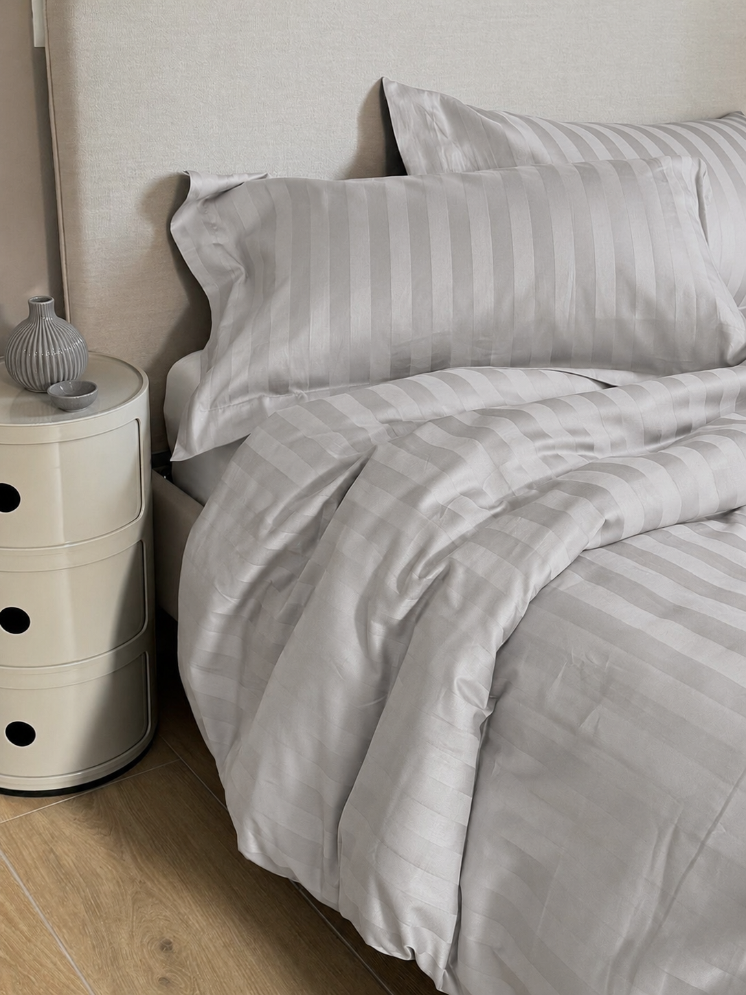 Parure Copripiumino Raso Cotone Riga HOTELLERIE Letto Moreali Tessile Casa Matrimoniale Grigio Perla