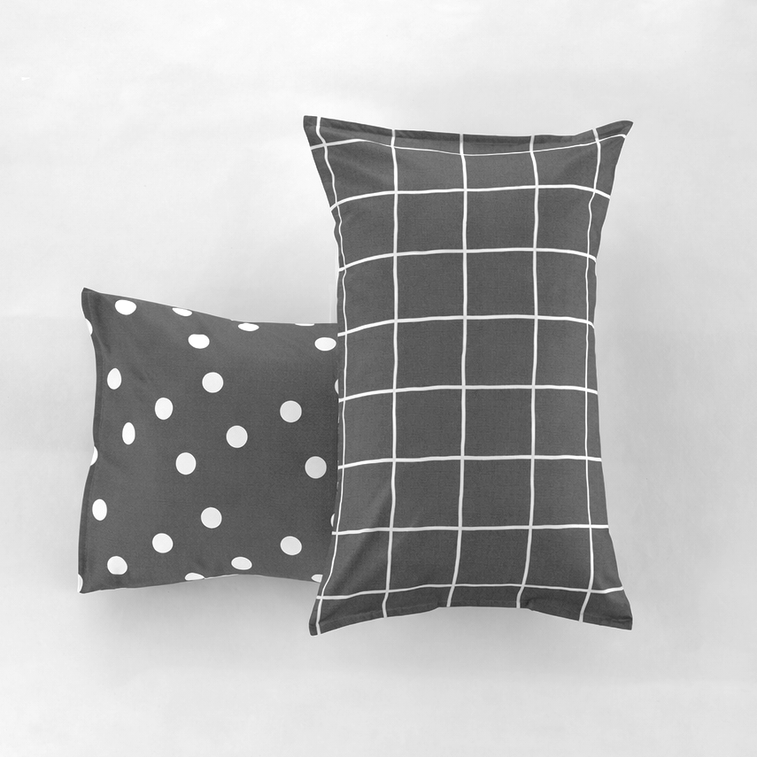 Coppia Federe Double Quadri-Pois EASY Letto Moreali Tessile Casa 50 x 80 cm Grigio