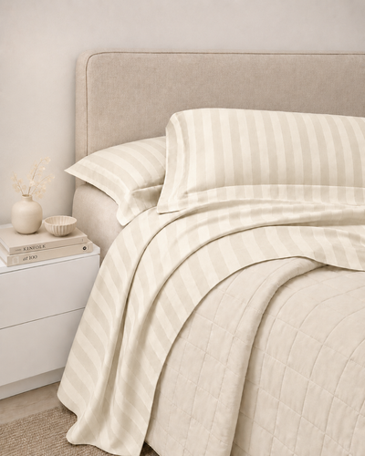 Completo Lenzuola Riga Raso Cotone HOTELLERIE Letto Moreali Tessile Casa