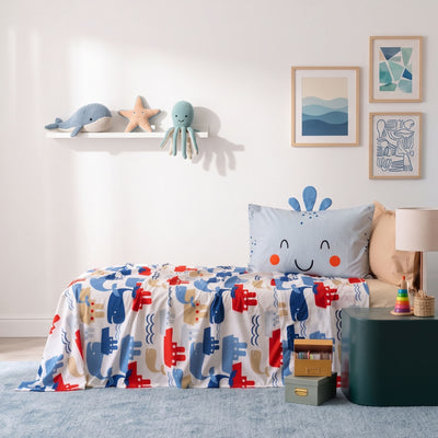 Completo Lenzuola KIDS Percalle Stampato FLIN Letto Riviera Piazza e Mezzo Cielo
