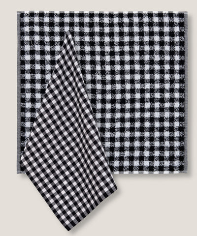 Set Canovacci Tela+Spugna QUADRETTI Cucina Moreali Tessile Casa 50 x 70 / 50 x 50 Nero