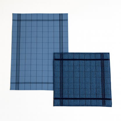 Set Canovacci Tela+Spugna QUADRI Cucina Moreali Tessile Casa 70x50 + 50x50 Denim