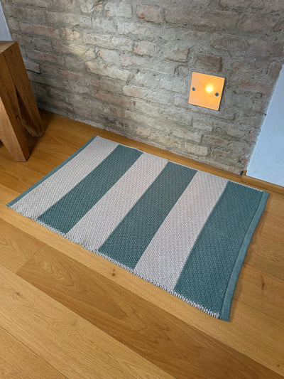 Tappeto Artigianale Lino/Cotone STRIPES Soggiorno Moreali Tessile Casa 60 x 90 Verde/Corda