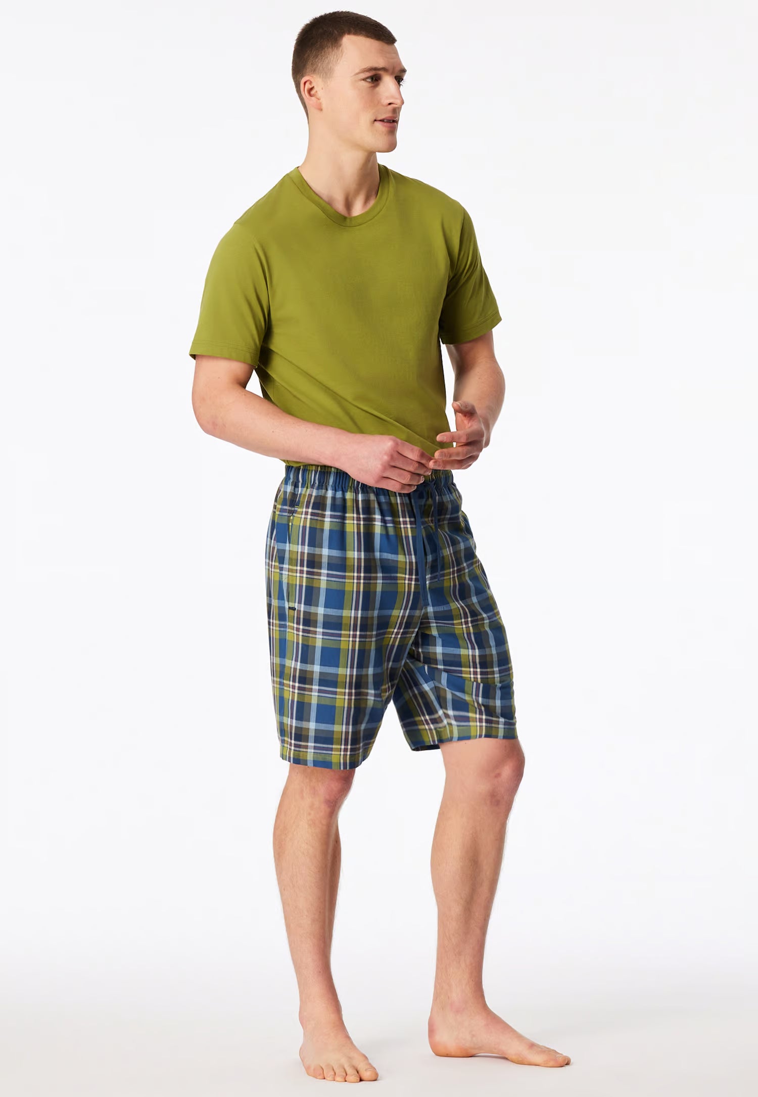Pantaloncini Corti Uomo Cotone Quadretti Verde Abbigliamento Schiesser S Verde