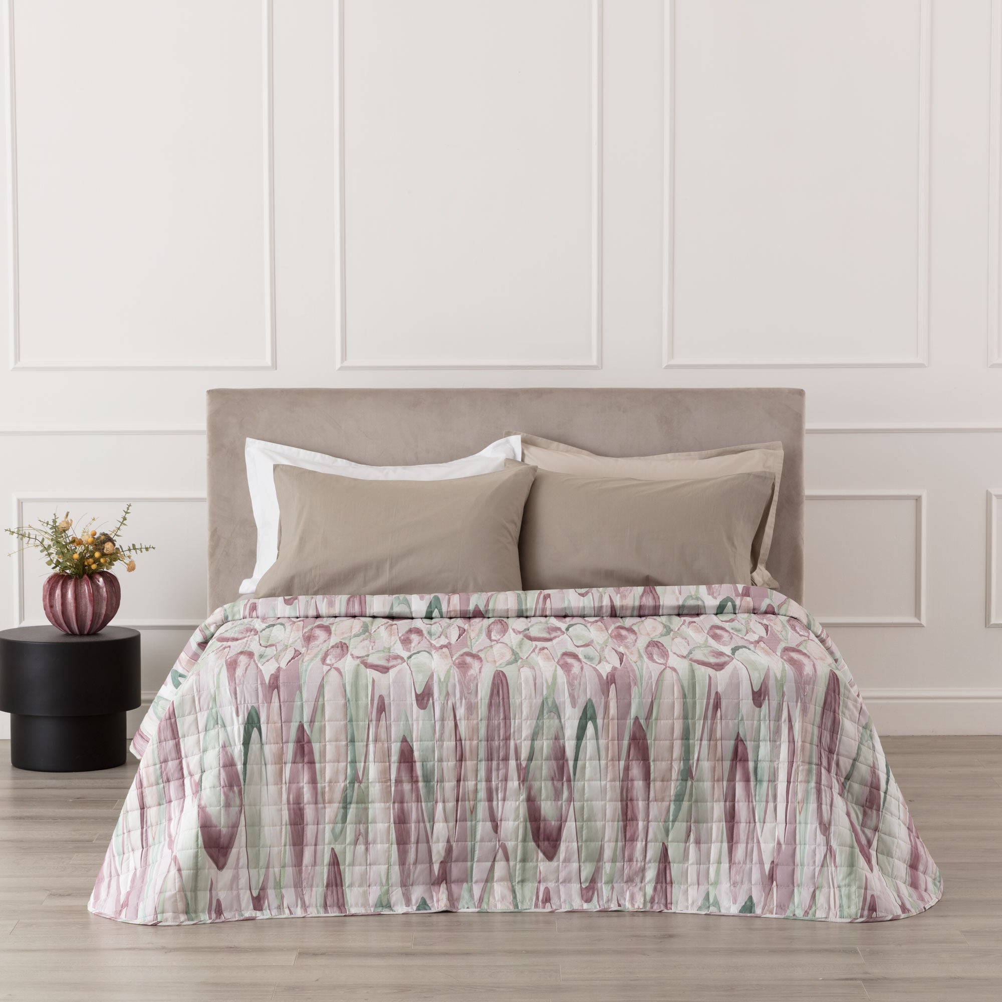 Trapuntino in Microfibra Stampato VEGA Letto Riviera Matrimoniale 260 x 260 Opale