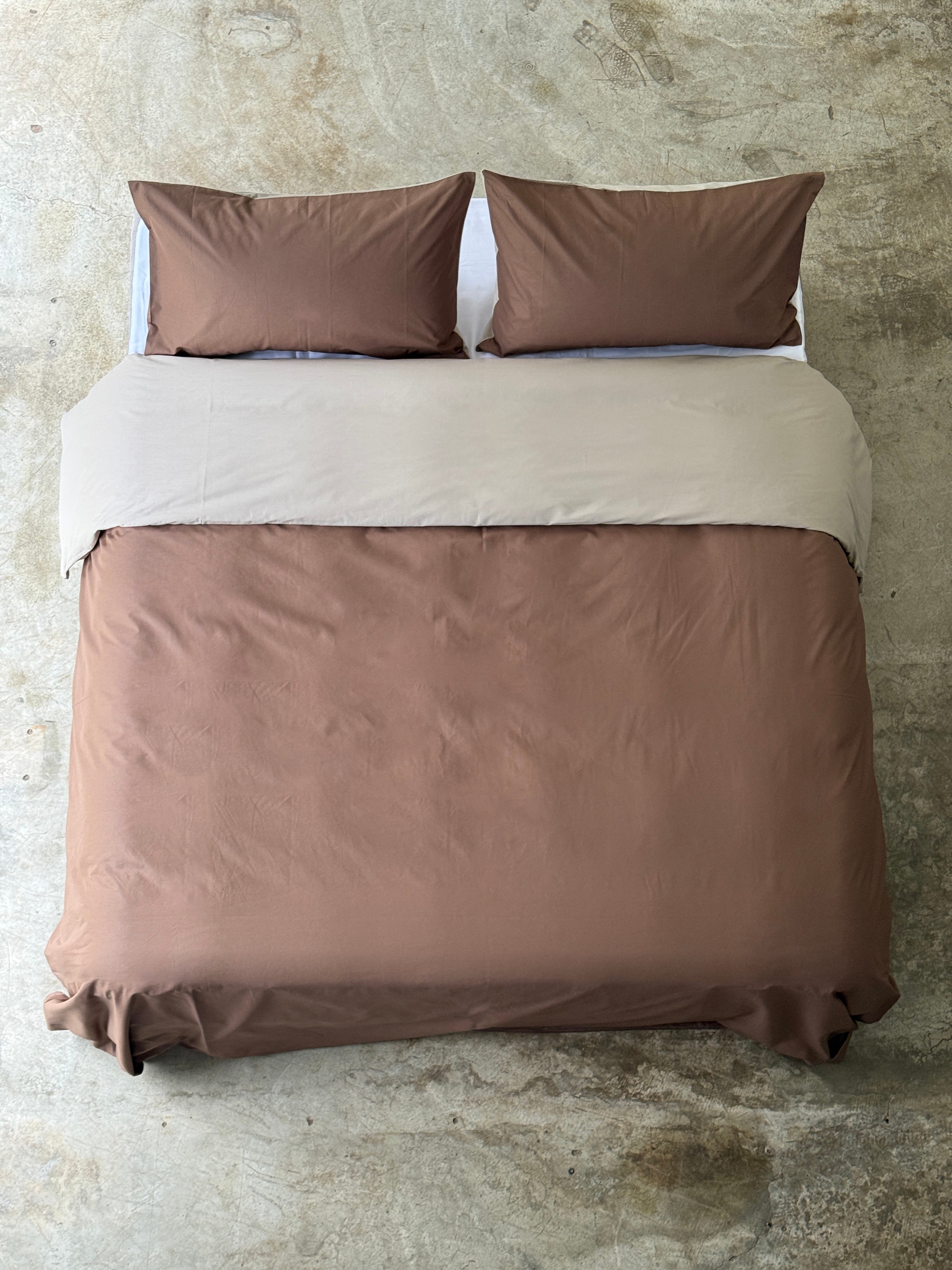 Parure Copripiumino Double MINIMAL Letto Moreali Tessile Casa Matrimoniale Cioccolato/Beige