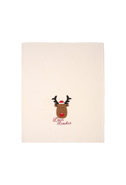 Plaid Pile Coccola Ricamato 'Deer Reindeer' Soggiorno Maryplaid 150 x 180 Crema