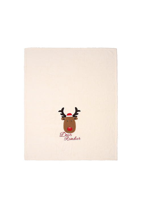 Plaid Pile Coccola Ricamato 'Deer Reindeer' Soggiorno Maryplaid 150 x 180 Crema