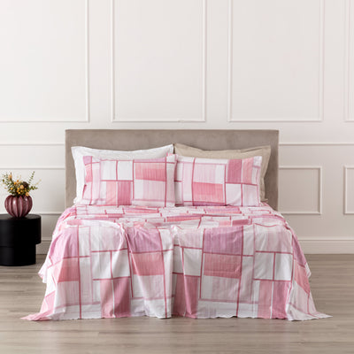 Completo Lenzuola Cotone Stampato JURI Letto Riviera Matrimoniale Malva