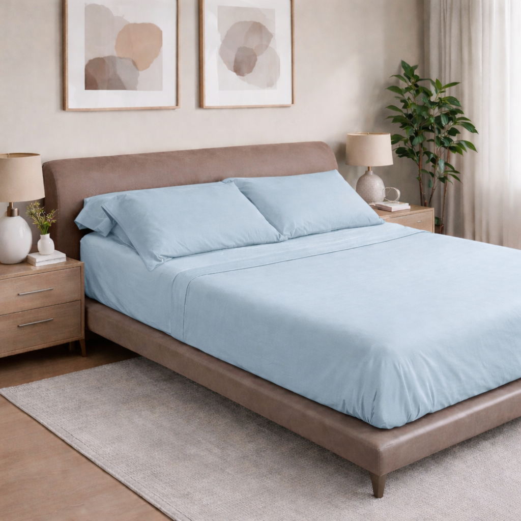 Completo Lenzuola Raso Satin Elegance Letto Moreali Tessile Casa Matrimoniale Pearl Blue