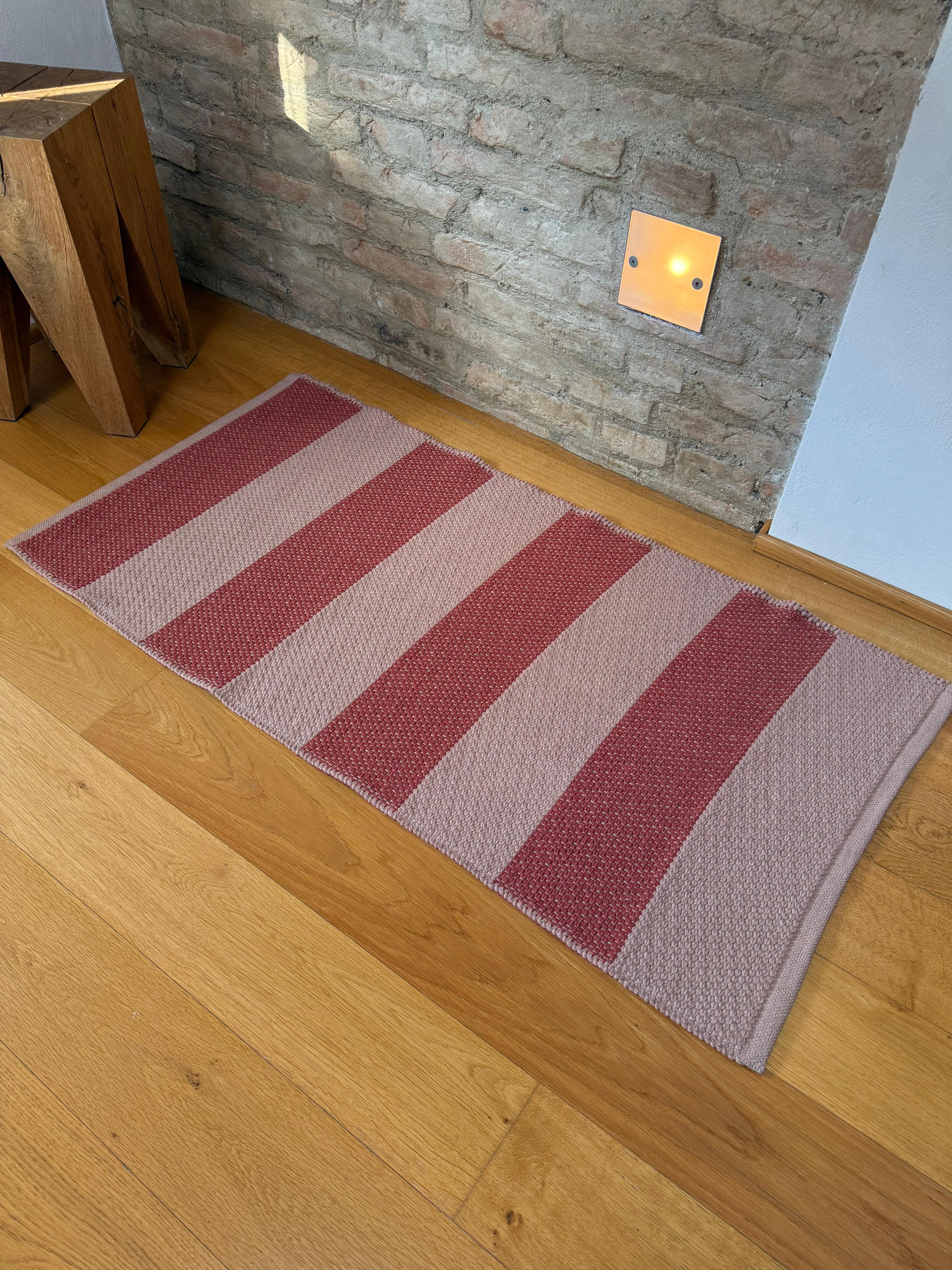 POPUP - Tappeto Artigianale Lino/Cotone STRIPES Bagno Moreali Tessile Casa 60 x 90 Fard/Melograno