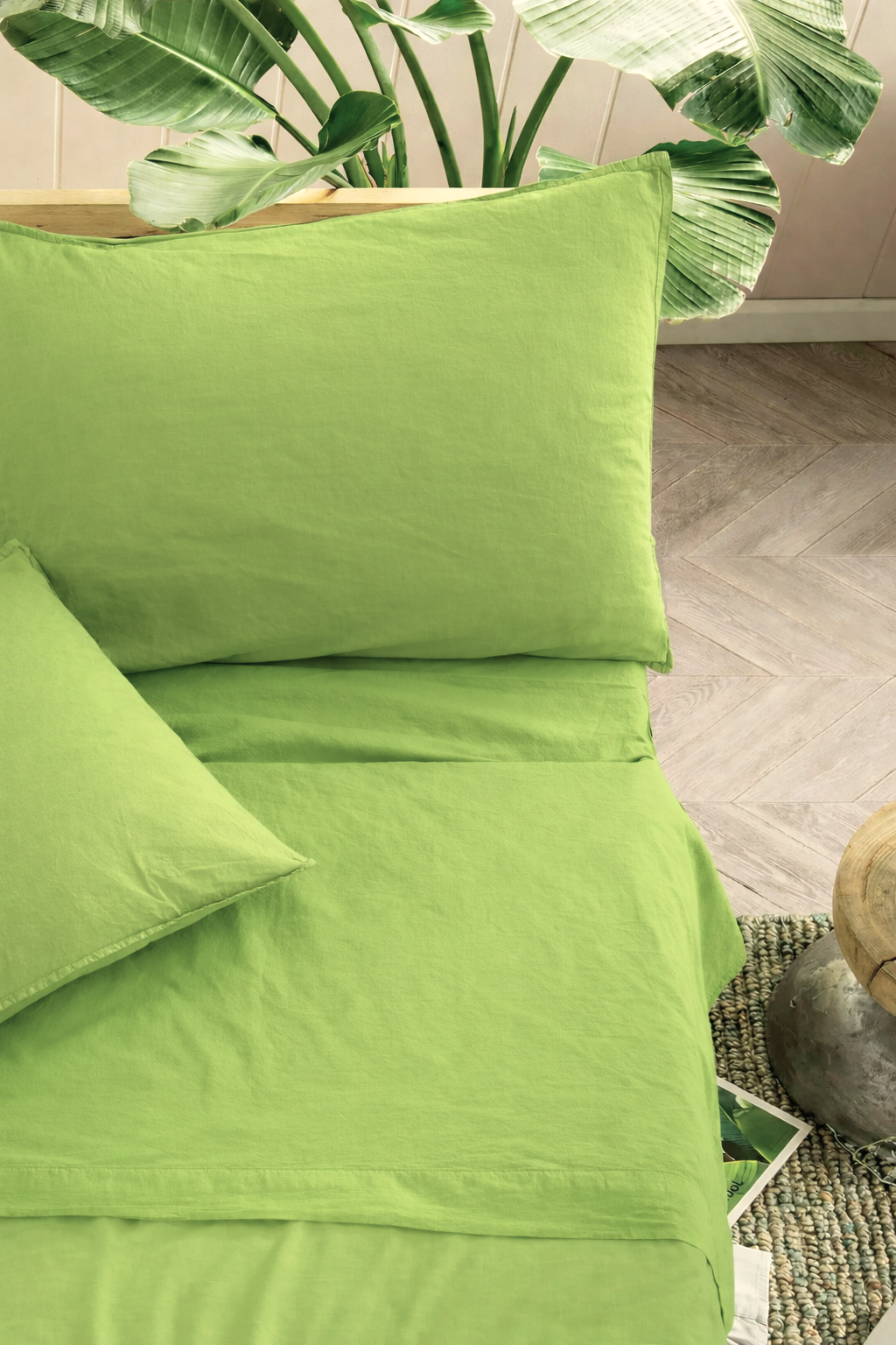 Parure Lenzuola Cotone No-Stiro ESSENZIALE Letto Moreali Tessile Casa Matrimoniale 250 x 295 Pistacchio