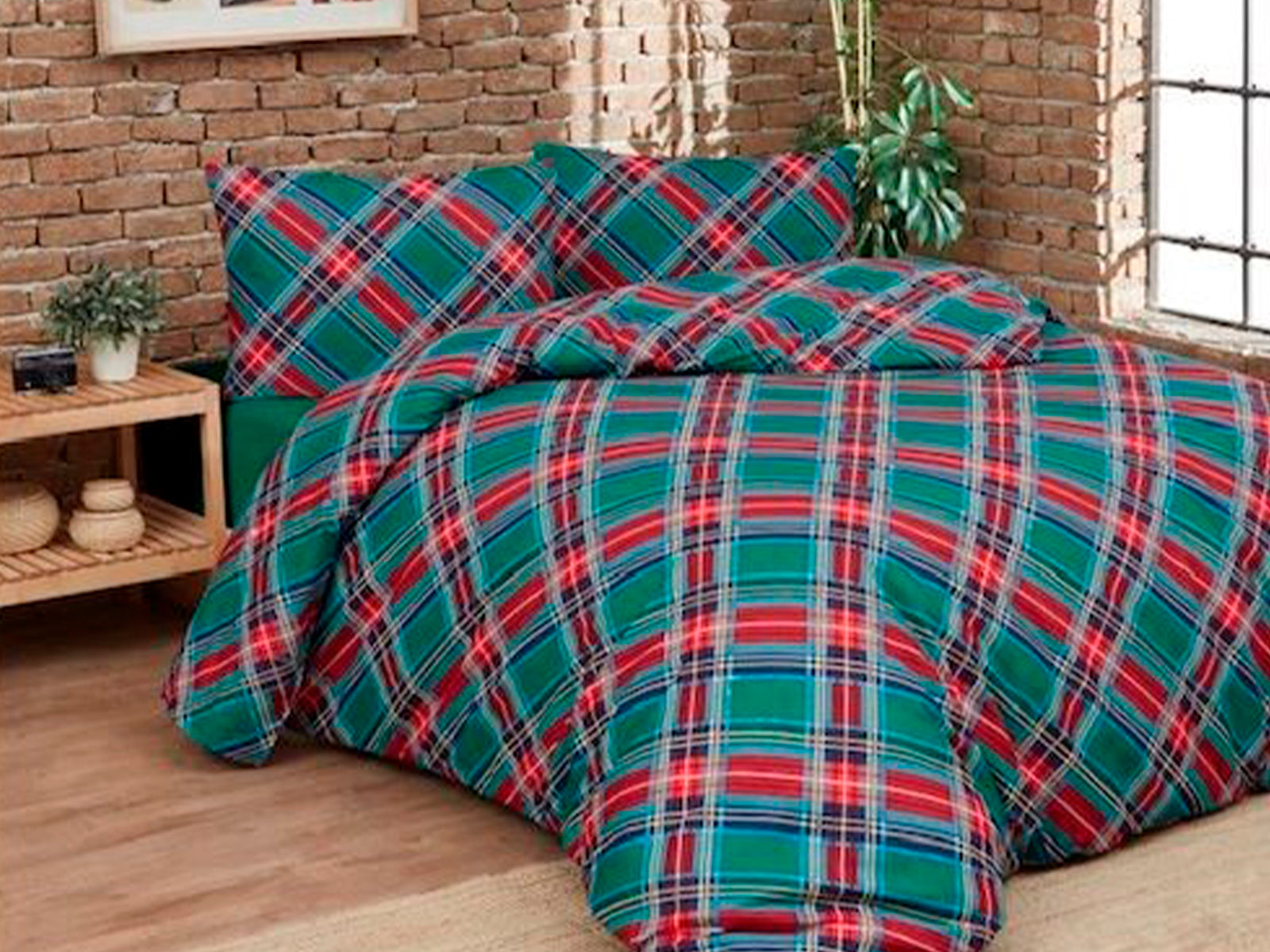 Parure Copripiumino Double Cotone Stampato HOLIDAY TARTAN Letto Daunex Matrimoniale Verde