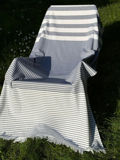 Telo Mare Spugna e Cotone Righe Neutre Bagno Moreali Tessile Casa 100 x 180 Blu Denim