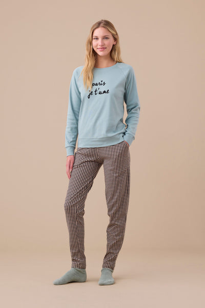 Pigiama Donna Caldo Cotone Paris Abbigliamento noidinotte XS Azzurro