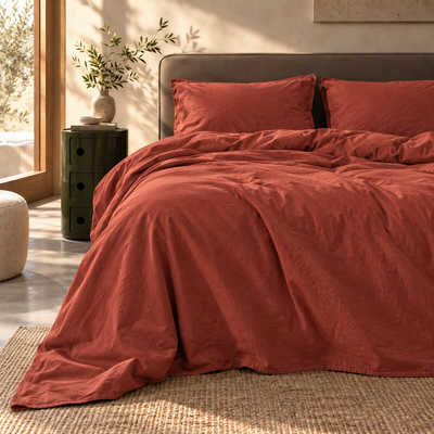Parure Copripiumino Cotone No-Stiro ESSENZIALE Letto Moreali Tessile Casa Matrimoniale Terrarossa