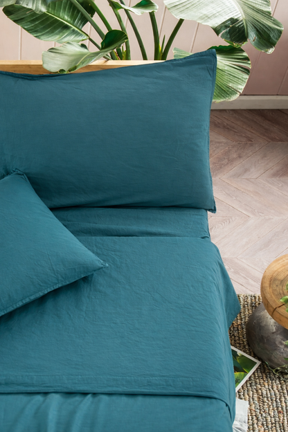 Parure Lenzuola Cotone No-Stiro ESSENZIALE Letto Moreali Tessile Casa Matrimoniale 250 x 295 Ottanio