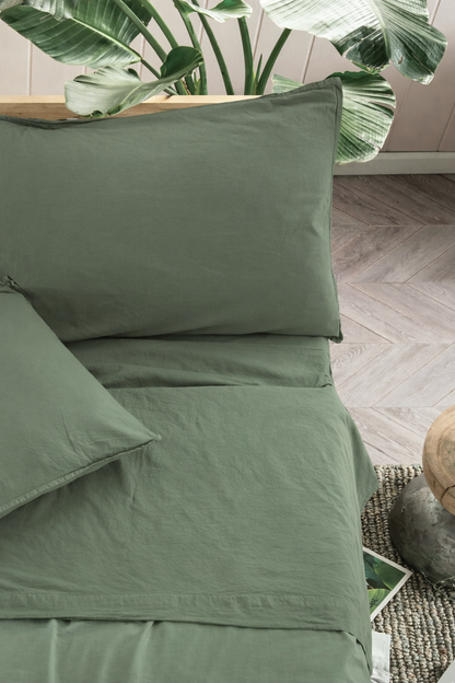 Parure Lenzuola Cotone No-Stiro ESSENZIALE Letto Moreali Tessile Casa Matrimoniale 250 x 295 Verde