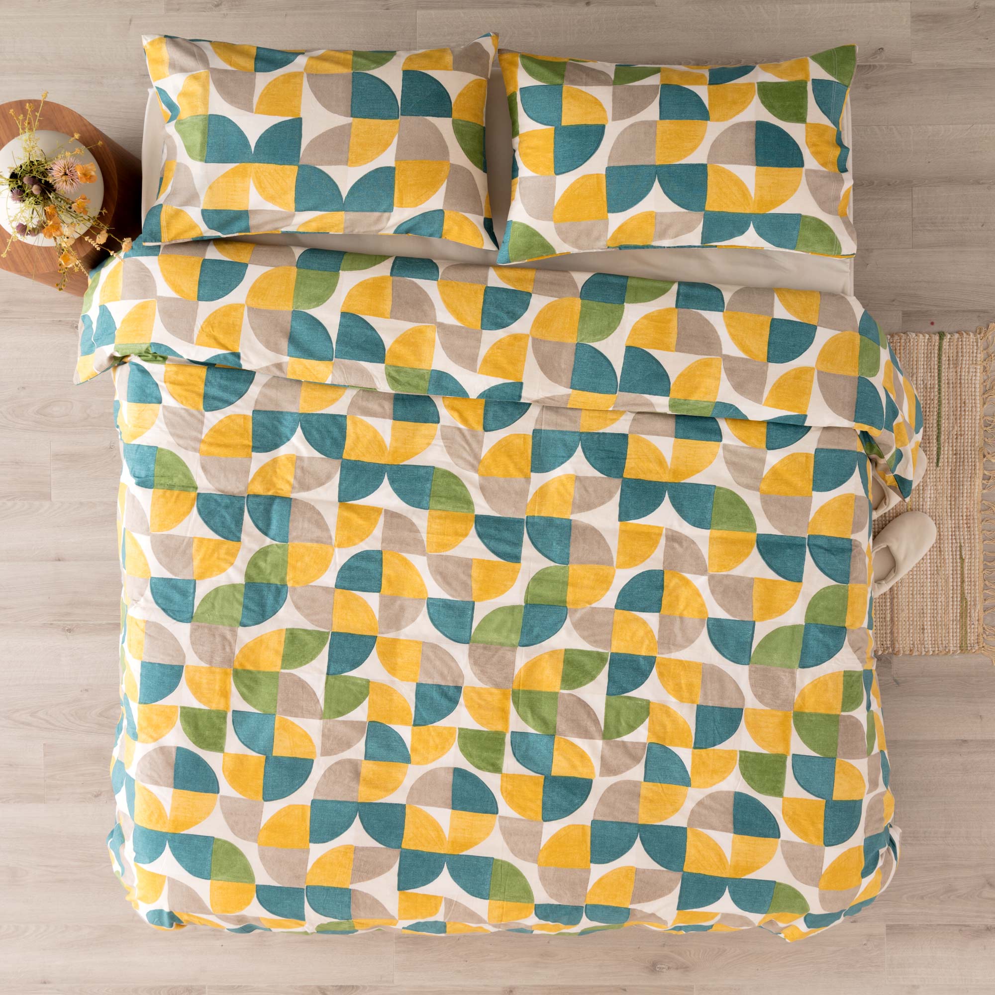 Parure Copripiumino Cotone Stampato Cassio Letto Riviera Matrimoniale Giallo Ambra