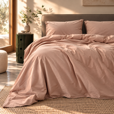 Parure Copripiumino Cotone No-Stiro ESSENZIALE Letto Moreali Tessile Casa Matrimoniale Fard