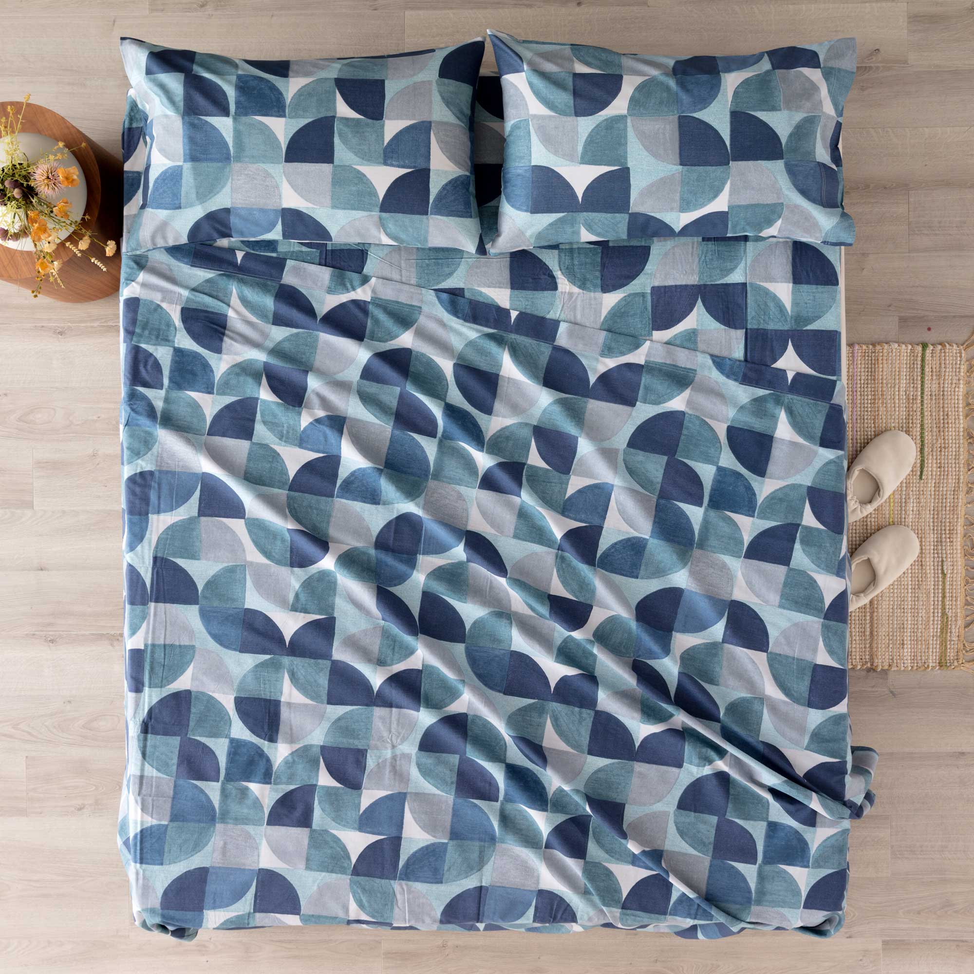 Completo Lenzuola Cotone Stampato Cassio Letto Riviera Matrimoniale Carta da Zucchero