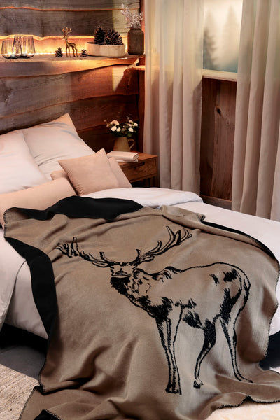 Plaid Reversibile in Caldo Cotone DEER Soggiorno Borbo 150 x 200 Marrone