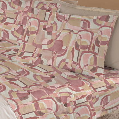 Completo Lenzuola Cotone Stampato Alan Letto Riviera Matrimoniale Rosa Loto