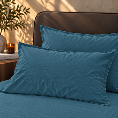 Coppia Federe Cotone No-Stiro ESSENZIALE Letto Moreali Tessile Casa 50 x 80 cm Ottanio