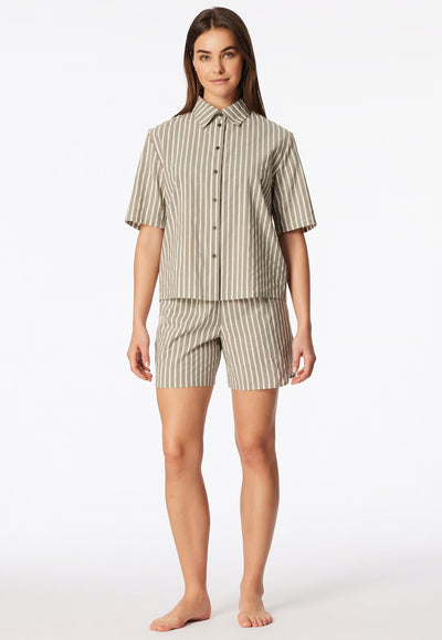 Pigiama Corto Aperto Stripes Verde Abbigliamento Schiesser