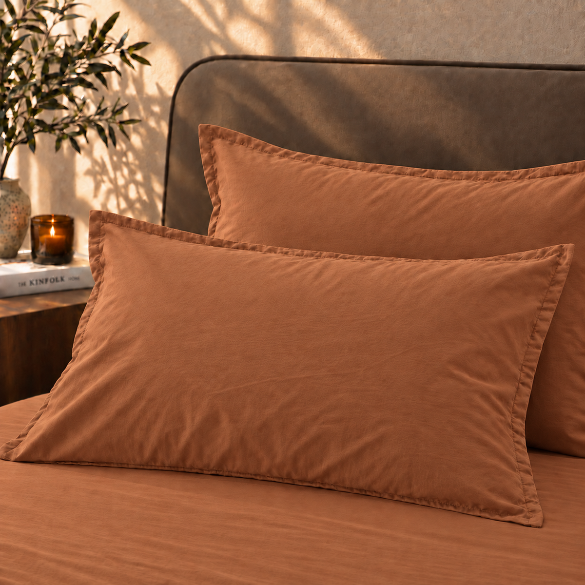Coppia Federe Cotone No-Stiro ESSENZIALE Letto Moreali Tessile Casa 50 x 80 cm Coccio